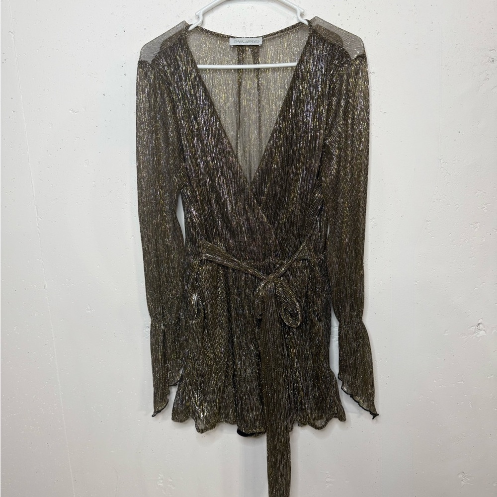 NWOT Paradiso Boutique Shimmering Metallic Romper Dress gold/black size L